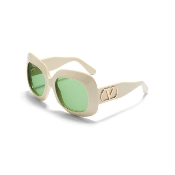 New! Valentino VLS 180B, Cream Sunglasses with Green Lenses, Authentic main image 4